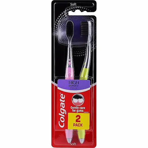 Зубна щітка Colgate High Dens Charcoal 2 шт. рожево-жовта - фото 1