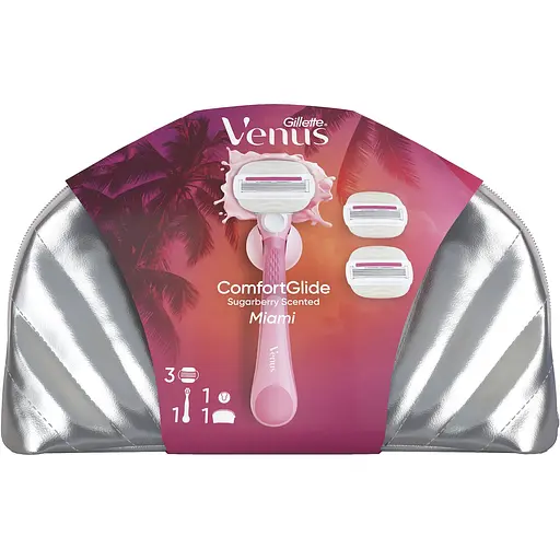 Подарунковий набір Gillette: станок для гоління жіночий Venus ComfortGlide Sugarberry Miami з 3 змінними картриджами + кріплення + косметичка - фото 2