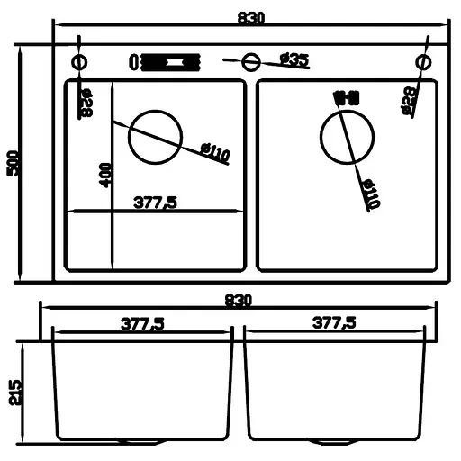 Кухонна мийка з нержавіючої сталі Mixxus MH8350-DK Nano-Silver MI7052, Нержавіюча сталь - фото 2