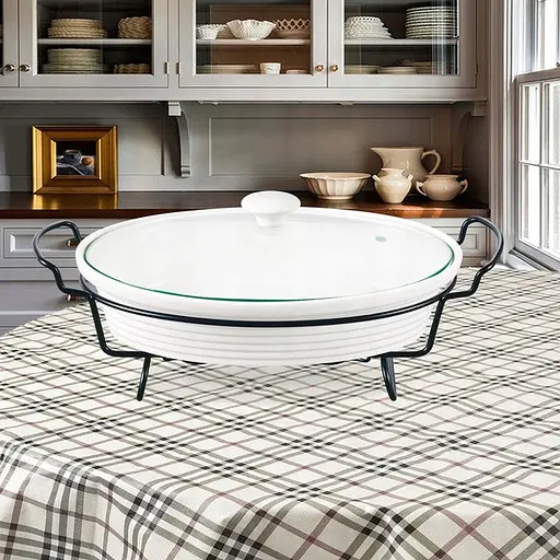 Мармит Maestro MR-11260-74 Керамическая кастрюля с крышкой 1,6л на подставке овальная 30см х 23см Белый - фото 2