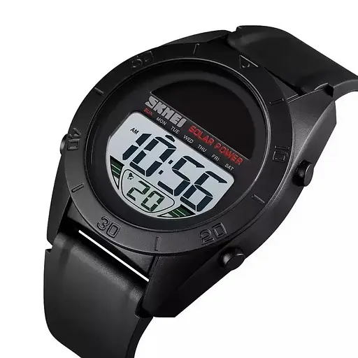 Мужские спортивные наручные часы Skmei 1592 Solar с солнечной батареей (Черный) - фото 2