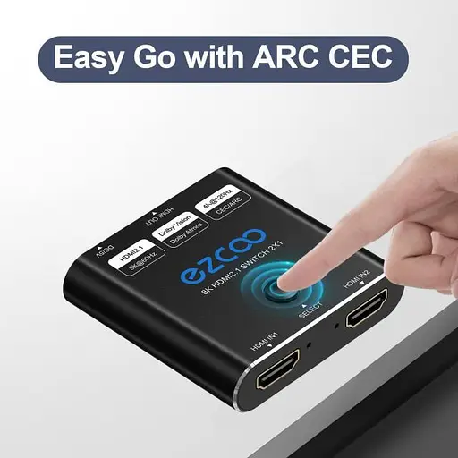 HDMI-переключатель 8K60 Гц 2 входа 1 выход, 4K120 Гц 2X1 с кнопочным переключателем, поддерживает 48 Гбит/с, CEC, ARC - фото 7