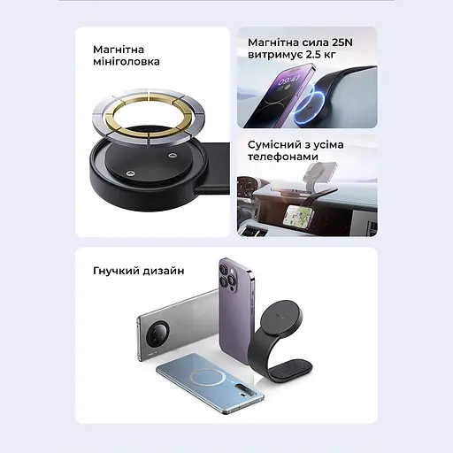 Автотримач для телефона Baseus C02 Magnetic Phone Holder Cluster Black - фото 7