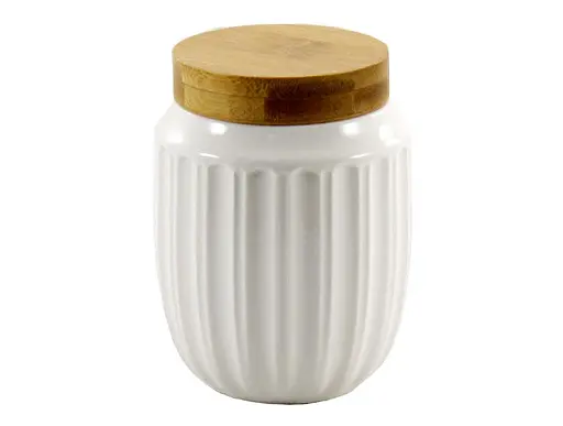 Банка для зберігання з дерев'яною кришкою порцелянова Grazie 300 мл біла (PJ02887-XXS)