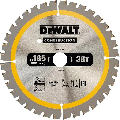 Диск пильный DeWalt Construction 165 х 20 мм 36 зубов (DT1950)