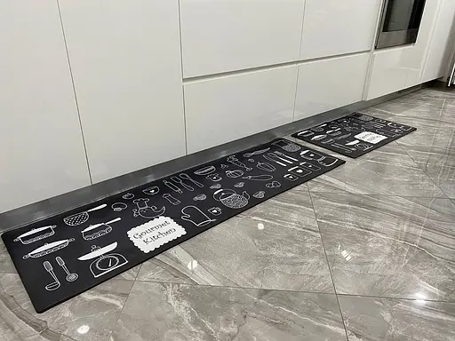 Набір килимків для кухні та ванної 120×40 см і 60×40 см водонепроникні, протиковзні, м'які, декоративні, Kitchen Master Сірий 87947 - фото 9