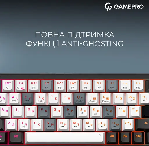 Клавиатура беспроводная игровая механическая GamePro MK-210-B Pro Black-White QLAB Orange Switches Hot-Swap - фото 11