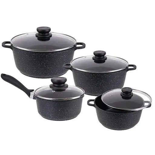 Набір каструль Edenberg з антипригарним покриттям, набір кастрюль для індукційної плити, 8 предметів, Чорний