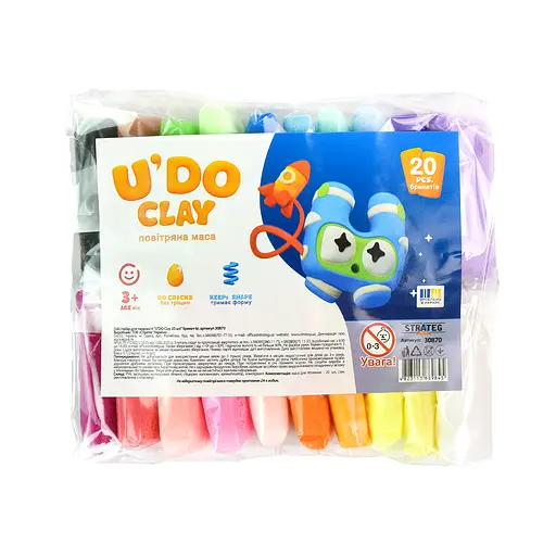 Набір для творчості з повітряною масою U’DO Clay, 30870, 20 кольорів, Strateg