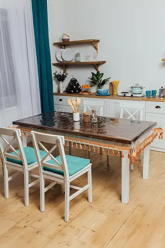 Скатерть силиконовая с персиковой бахромой 340х100 см - фото 6