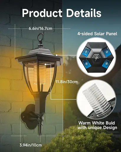 Сонячні настінні ліхтарі Moman, 2 упаковки зовнішніх охоронних світильників з датчиком руху, IP65 водонепроникний для гаража - фото 2