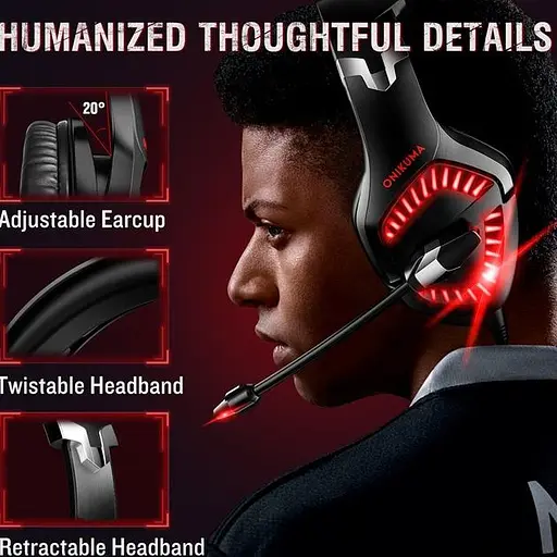 Дротова гарнітура Onikuma Gaming with LED K1 Pro, USB, 3.5mm, 2.2m, black-red - фото 9