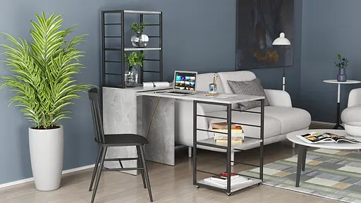 Стол-тумба трансформер Смарт 3/1 с этажеркой Ferrum-decor 1430x1450x500 Черный металл ДСП Бетон 16 мм (FRD-105115) - фото 14