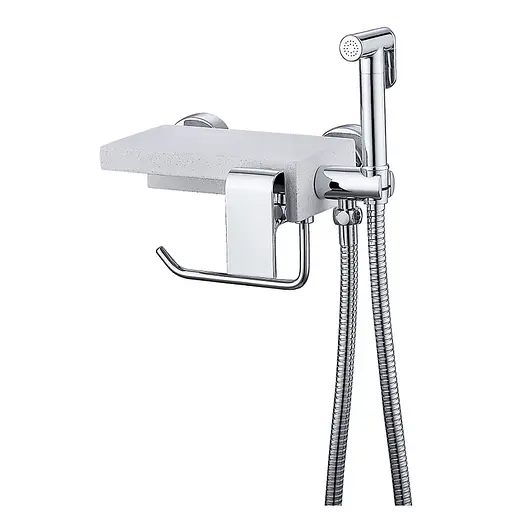 Змішувач для гігієнічного душу зовнішнього монтажу Koer з тримачем рушника та поличкою KB-25101-01 KR3390, Хром - фото 1