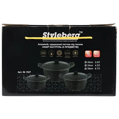 Набор кастрюль Styleberg 1527 6 предметов мраморное покрытие Черный - фото 5