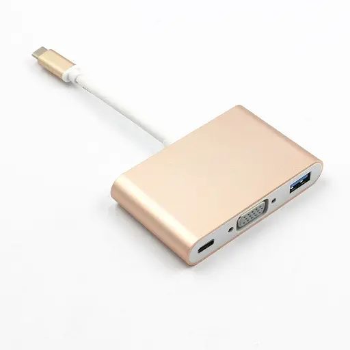 Переходник-конвертер Type-C (male) на VGA (female)+USB 3.0 (female)+Type-C (female) 10cm, 4K/2K