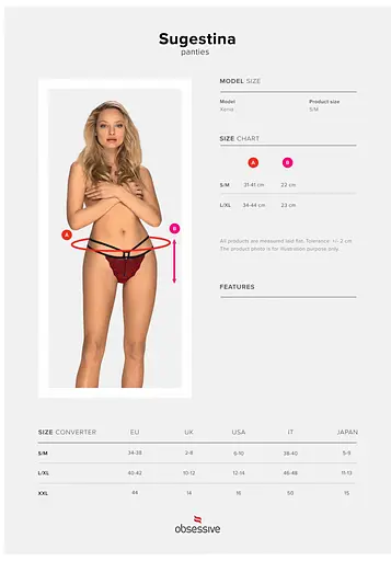 Трусики-стринги Obsessive Sugestina L/XL бордовий - фото 7