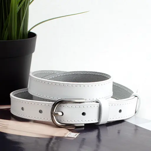 Ремень женский кожаный SF-2006 (130 см) белый узкий - фото 1