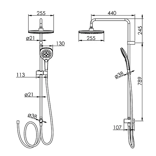 Душова система без змішувача Imprese Bila Desne верхній душ 255 мм квадрат, душ ручний 130 мм хром T-00260SQ, Хром - фото 2