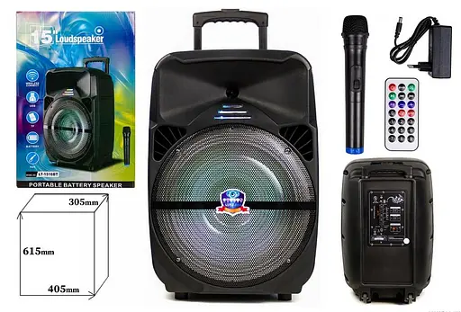 Колонка Big LT-1516 bluetooth + микрофон (405х305х615) BT USB/MP3/FM/TWS black - фото 6