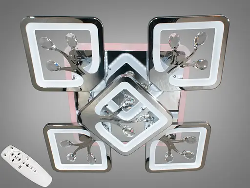 Декоративна світлодіодна люстра з пультом, підсвічуванням, 90 Вт, хром - фото 1