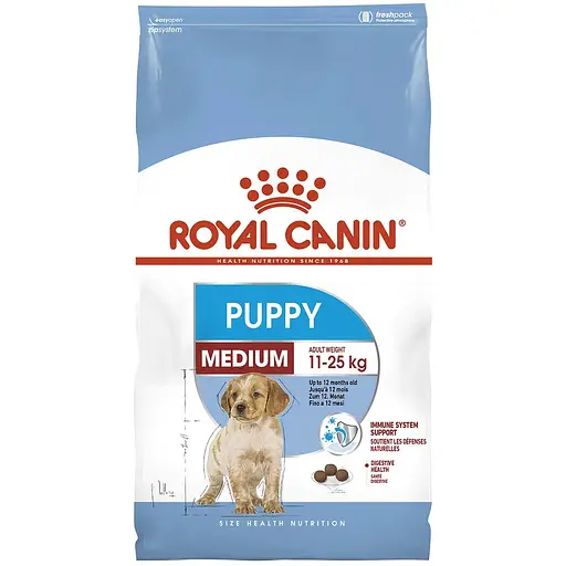 Сухой корм Royal Canin Medium Puppy для щенков средних пород, с мясом птицы и кукурузой, 15 кг + Жевательная таблетка Bravecto от блох и клещей для собак с весом от 10 до 20 кг - фото 2