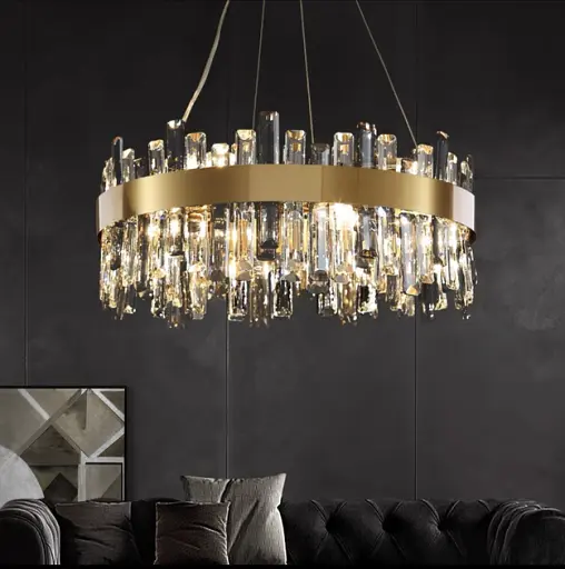 Підвісна кільцева люстра із кришталем у латунному корпусі Ø 80 см | Арт. MJ 210-800 AB | Line F - фото 1