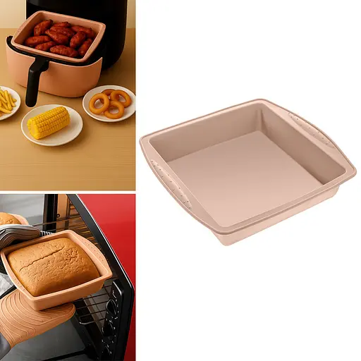 Квадратна силіконова форма для аерогрилю, духовки та мультипечі 24,5*26,5 см, Kitchen Master Бежевий 87450 - фото 1