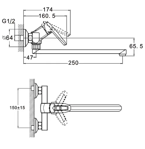 Смеситель для кухни Wezer настенный NOF12 Хром - фото 3