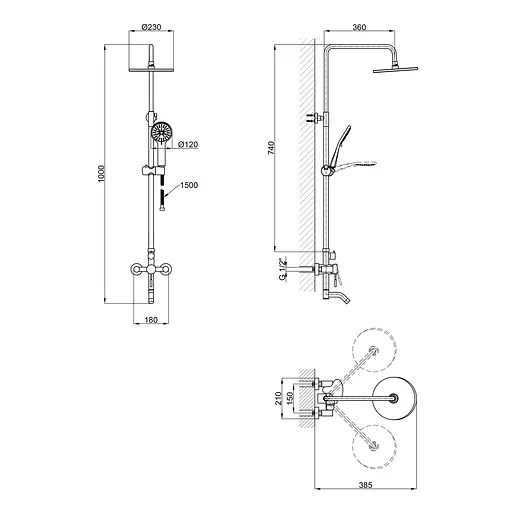 Душова система Lidz Aria 06L-BES Black, Чорний - фото 2