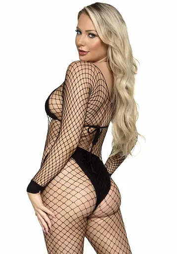 Бодистокинг в крупную сетку Leg Avenue Long Sleeved Bodystocking One size Black длинный рукав - фото 2