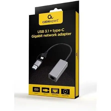 Мережевий адаптер Cablexpert USB 3.1 / Type-C - Ethernet, 10/1000 Мбіт/с, Grey (A-USB3AC-LAN-01) - фото 3