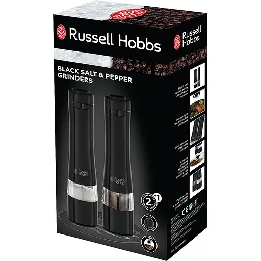 Russell Hobbs Млини для солі та перцю, ААх4, керамічні жернова, чорний - фото 5