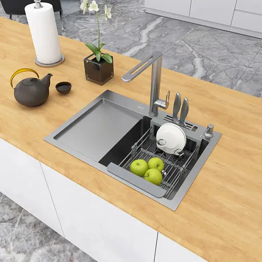 Кухонная мойка накладная из нержавеющей стали с левым крылом 1.5 мм Nett NS-6045(L), Нержавеющая сталь - фото 7