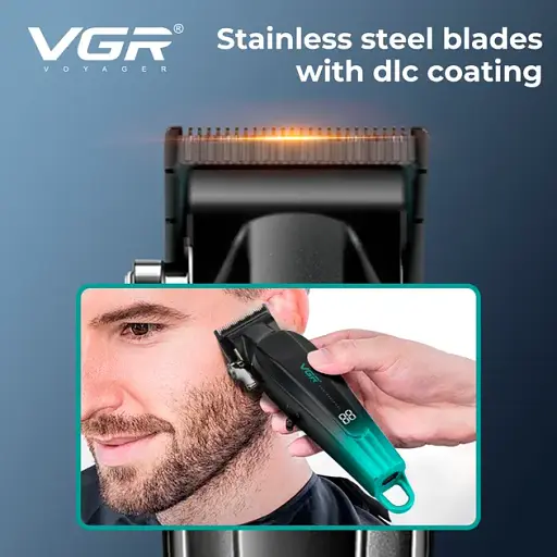 Акумуляторна машинка для стрижки VGR V-662 Green, 7000 RPM, 6 насадок, LED дисплей - фото 4
