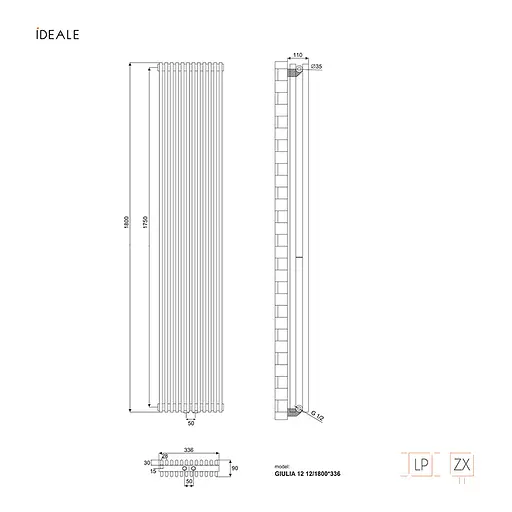 Радіатор дизайнерський Ideale Giulia 12 12/1800/336 антрацит, Антрацит - фото 5
