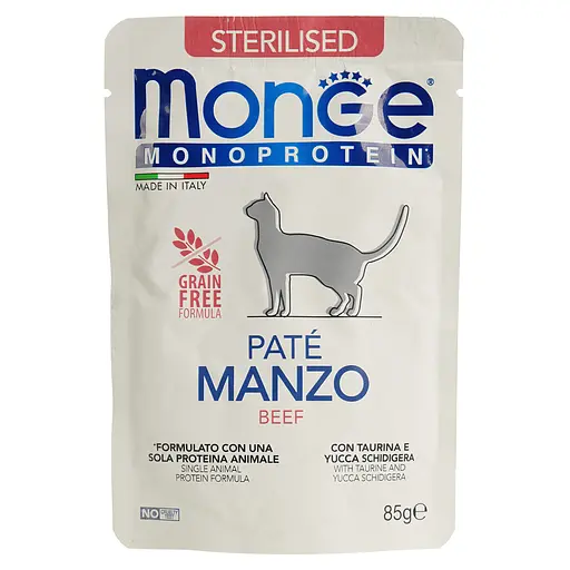 Влажный корм Monge Cat Monoprotein Sterilised говядина, 85 г (70013741) - фото 1