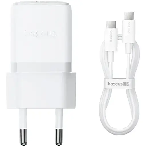 Мережевий зарядний пристрій з кабелем Baseus Palm Fast Charger 1C 30W EU Moon білий(With:Baseus Mini білий Cable C to C - фото 1