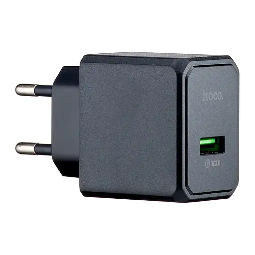 Мережевий зарядний пристрій Hoco CS12A Ocean single port QC3.0 charger (EU) Чорний - фото 1