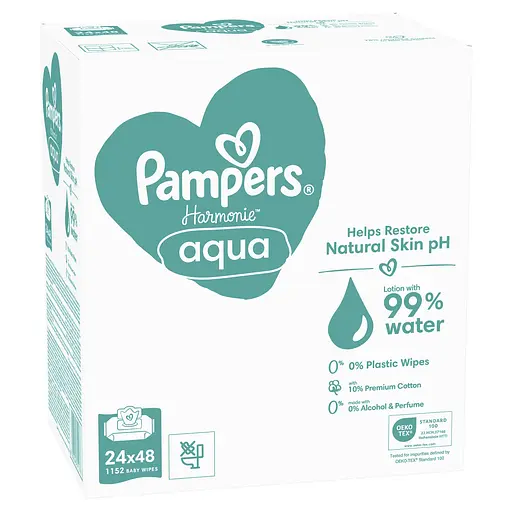 Уцінка. Набір дитячі вологі серветки Pampers Harmonie Aqua 1152 шт. (24 уп. по 48 шт.) - фото 3