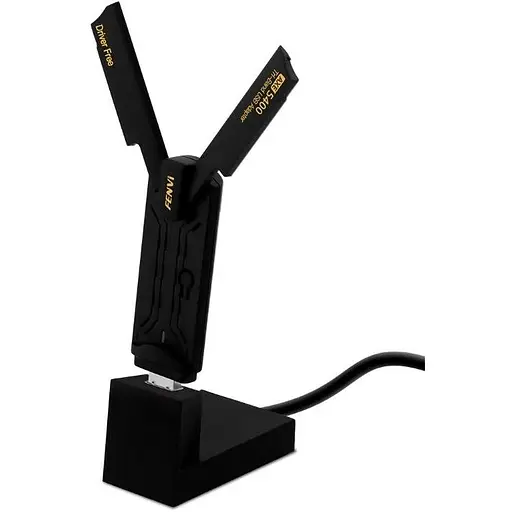 Мережевий адаптер USB 3.0 Fenvi FU-AXE5400, Black, WiFi 6E, до 2400 Мбіт/с, RTL8832CU, підставка з роз'ємом USB 3.0