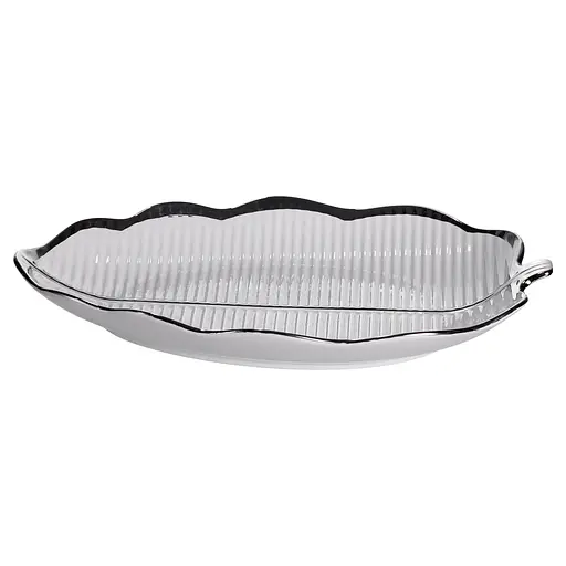 Фарфоровое блюдо для сервировки стола в форме листьев 31×20×3 (см) блюдо для подачи закусок Серебро Yiwu ML6047 - фото 2