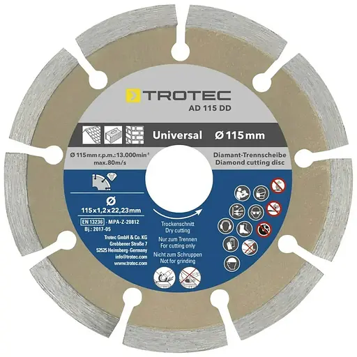 Набор отрезных алмазных дисков Trotec 110/115 х 22.23 х 1.2 мм (DAS302830) - фото 3