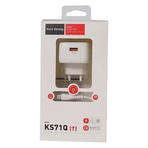 Сетевой адаптер KONI Strong Type-C cable KS71Q 3A набор белый - фото 1