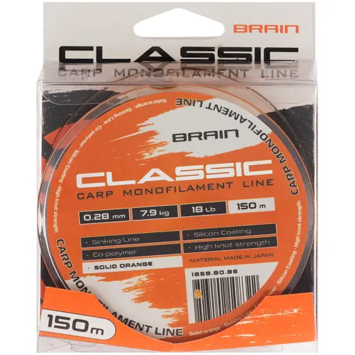 Леска Brain Classic Carp Line (solid orange) 150 м 0.28 мм 18 lb 7.9 кг - фото 2