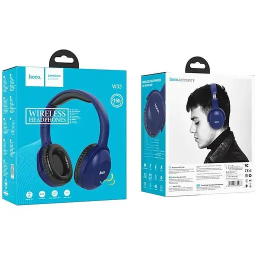 Наушники беспроводные полноразмерные Hoco Art sount BT headset W33 синие - фото 3