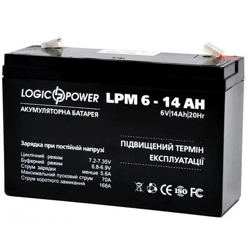Аккумуляторная батарея для ИБП LogicPower AGM 6 V / 14 А*ч (4160) - фото 1