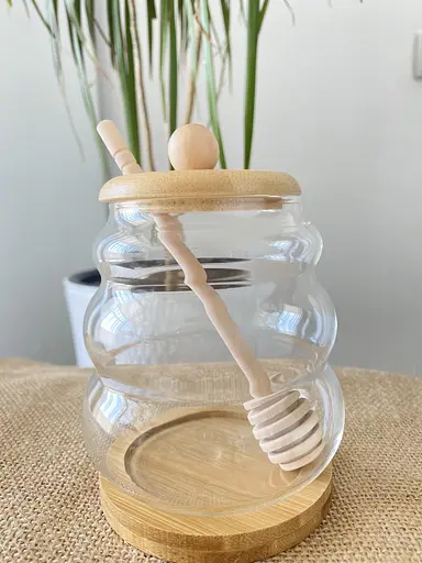Медовница с бамбуковой крышкой на подставке 500 мл Прозрачный - фото 4