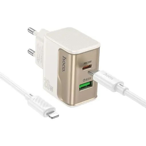 Зарядное устройство Hoco CS71A USB/ Type-C PD QC белый + кабель Type-C to Lightning - фото 1