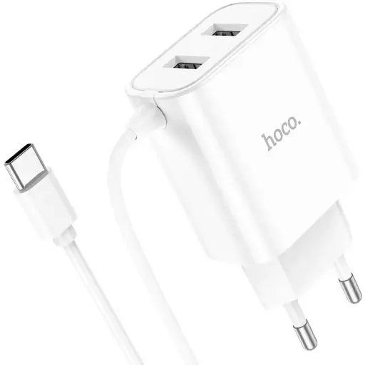 Зарядное устройство Hoco C103A 2 USB белый с кабелем Type-C - фото 1